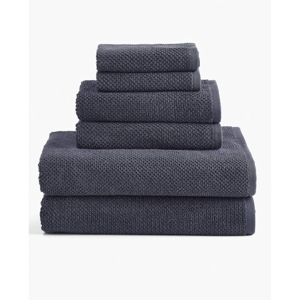 NEW UNDER THE CANOPY textured organic cotton 6-piece bath sheet set in charcoal